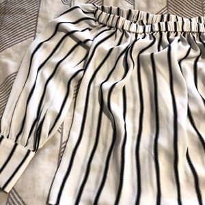 White/Black Stripe Long Sleeve Strapless Top